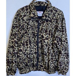 Vintage Stunt Sports Leopard Cheetah Print Jacket Coat 100% Silk Medium Women